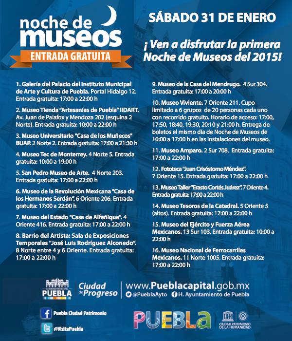 NOCHE DE MUSEOS PUEBLA ENERO